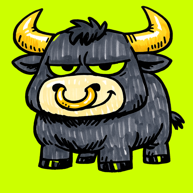 THE BULL — a dark gray bull with gold horns and a gold nose ring